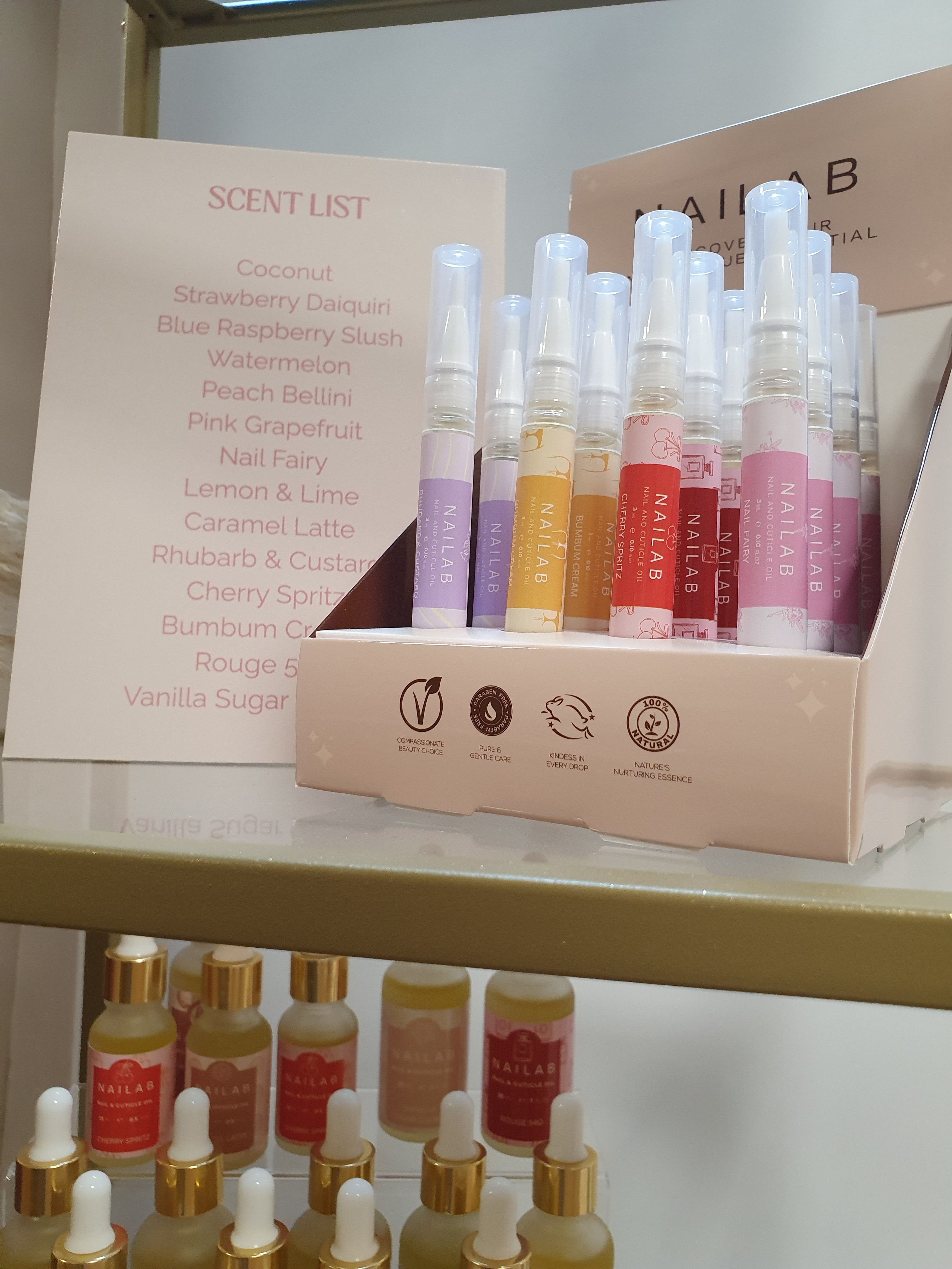 Nailab cuticle oil pens displayed in salon